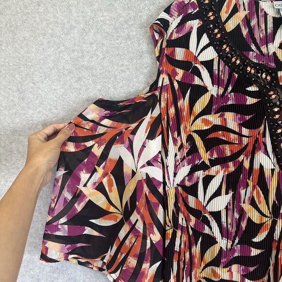 Catherines Chiffon Tunic Top Womens Plus 3X Festival Boho Sheer Beaded Blouse - Picture 4 of 9